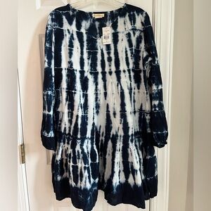 Sweet Magnolia Long Sleeve Tiered Tie Dye Mini Dress Women Medium Blue White NWT